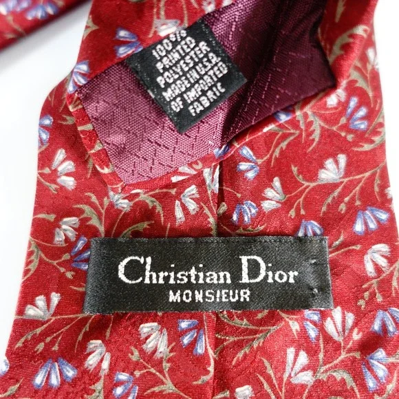 CHRISTIAN DIOR Neck Tie Mens Red Floral Suit Designer Western Boho Wine Luxury